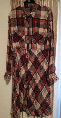 Wish Plaid, Western Shirt Dress With Rollable Sleeves, Size L, Knee Length  - Image 1 of 4