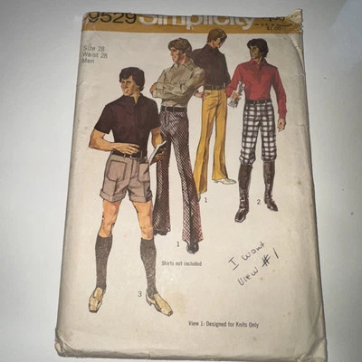 c. 1971 SIMPLICITY 9529 Men's Pants/Shorts,  sz 28"/71cm Waist Used but complete - Image 1 of 4