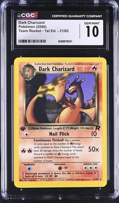 CGC 10 Dark Charizard Team Rocket 1st Edition 4/82 Non Holo Pokemon Card GEM - Image 1 of 2