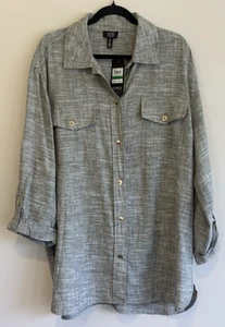 Top Jones New York Signature misto lino con maniche a linguetta verde taglia large nuovo con etichette - Foto 1 di 10