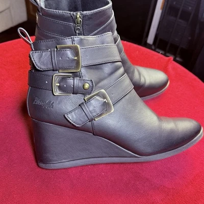 Blowfish “Cocoa” Black  Side Zipper COMFORT Flannel Ankle Wedge Boots Sz 11 - Image 1 of 4