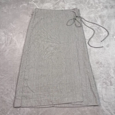 Falda envolvente Massimo Dutti para mujer grande gris beige a rayas mezcla de lino tejida Foto 1 de 4