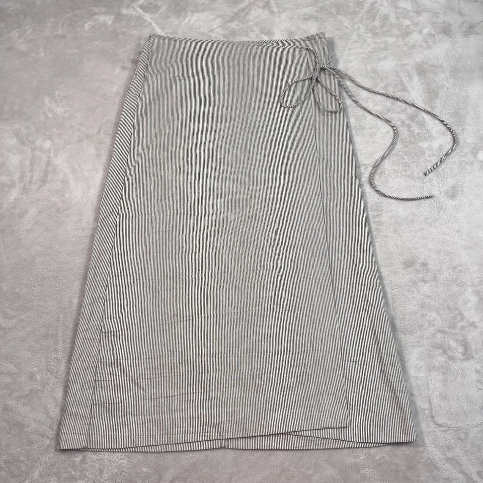 Massimo Dutti Wrap Skirt Womens Large Gray Beige Striped Linen Blend Woven - Image 1 of 4