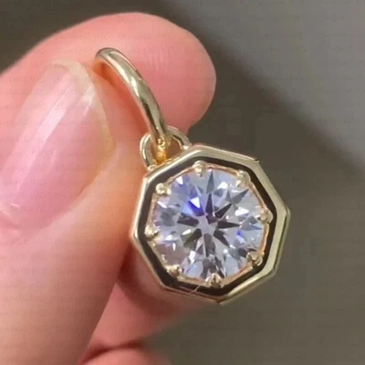 2Ct Round Cut Lab Created Diamond Pendant 14K Yellow Gold Plated 18"With Chain - Image 1 of 4