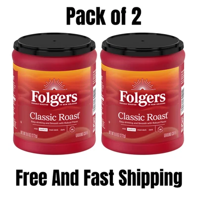 (2 УПАКОВКИ) Folgers классический обжаренный молотый кофе, средней обжарки, канистра 9,6 унций - Изображение 1 из 4