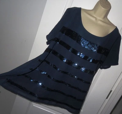 Womens🦋NEW LOOK INSPIRE🦋navy sequin front lined chiffon  blouse size 24/26 - Image 1 of 4