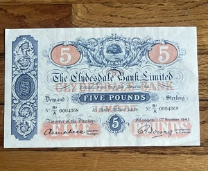 SCHOTTLAND CLYDESDALE BANK 5 POUNDS 1945 P-186 SS SELTEN - Bild 1 von 7