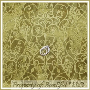 BonEful Fabric FQ Cotton Quilt VTG Green Tonal Olive Leaf Flower Damask Garden S - Picture 1 of 6