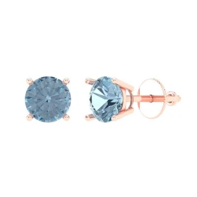1.5 ct Solitaire Studs Women's Earrings Solid Rose Gold Earrings Screw back - Image 1 of 4