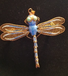 Broche colgante libélula esmalte filigrana esterlina azul cobalto plata china - Imagen 1 de 21