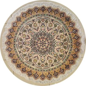 Rugstc 4x4 Pak Persiann Beige Area Rug, Hand-Knotted,Floral with Silk/Wool Pile - Picture 1 of 5