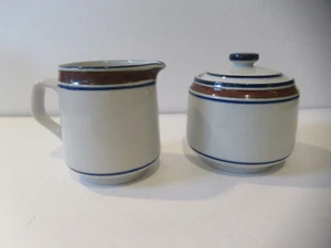 Salem Stoneware Mochaware Style Creamer and Sugar Bowl w/Lid Set- Vintage - Picture 1 of 9