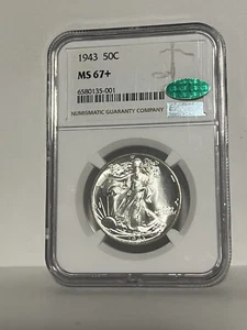 1943 50c NGC MS67+ CAC Walking Liberty Half Dollar * #6580135-001 - Picture 1 of 2