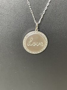 925 STERLING SILVER "LOVE" NECKLACE 18" CZ SURROUND PROMISE FRIENDSHIP 639