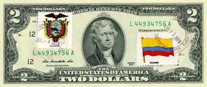 MAGNET MASKOTTCHEN $ 2 BRIEFMARKEN FLAGGE AUS ECUADOR GLÜCKSGELD - Bild 1 von 5