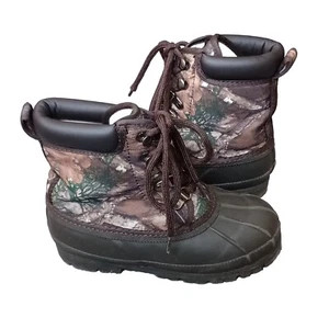 Magellan Mossy Oak Boots Boys 13 Brown Green Insulated Waterproof Snow Rain - Picture 1 of 18