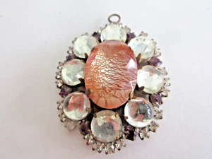 Gorgeous Czech Rhinestone Glass PENDANT Purple & Clear w/c Striped Amber - Picture 1 of 3