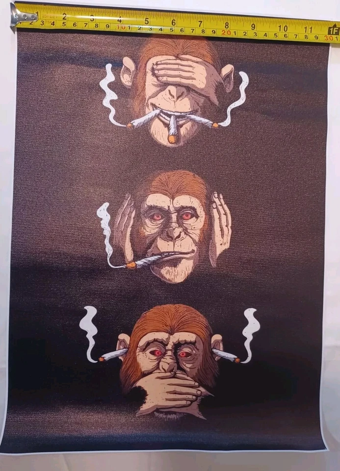 Póster impreso en lienzo Three Wise Monkey Stoners arte de pared habitación decoración del hogar 12x16" Foto 1 de 4