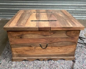 Solid Sheesham Wood Natural Square Trunk Coffee Table (E565) - Picture 1 of 8
