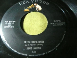 record 45 rare 50's rockabilly Janis Martin on RCA Victor Let's Elope Baby VG+ - Imagen 1 de 4