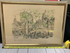 Original Janicotte Watercolor -Paris Public Square - Framed French France - Picture 1 of 6