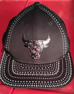 RANGE BULL TRUCKER MESH HAT SNAPBACK CAP BLACK w METALLIC LOOKING BULL EMBLEM - Picture 1 of 2