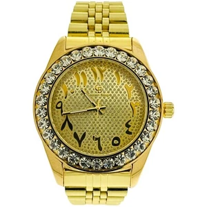 Hip Hop Watch Pavè Gold Stainless Steel Watch Gold Dial with Arabic Numerals CBJ - Picture 1 of 5