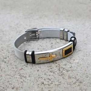 Men's Silver & Gold Stainless Steel Jesus Bracelet - Picture 1 of 1