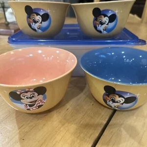 Vintage Disney Mickey Mouse And Minnie Mouse Ceramic Bowls. Set Of 4 - Picture 1 of 8