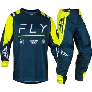 FLY RACING F16 NAVY / HI-VIZ 2024 MOTOCROSS MX KIT PANT / JERSEY ADULT SIZES - Picture 1 of 5