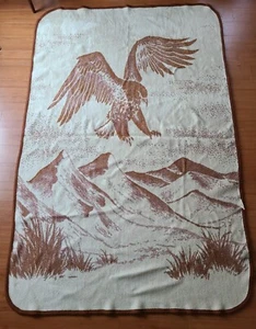 San Marcos Blanket Cobertor 57x 84 Eagle Landing Brown Cream Reversible - Picture 1 of 7
