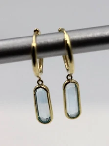 Genuine New 9ct 9Y Gold Round Huggie With Natural Blue Topaz Drop -Free Post - Bild 1 von 7