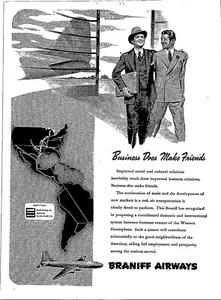 VINTAGE 1945 BRANIFF AIRWAYS FLIEGENDE REISEDRUCK ANZEIGE - Bild 1 von 1