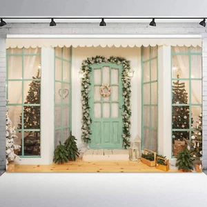 10x8ft Green Vintage Door Christmas Holiday Party Photo Background Studio Props - Picture 1 of 10