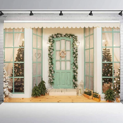 Accesorios de estudio de fondo fotográfico fiesta Navidad puerta vintage verde 10x8 pies Foto 1 de 4