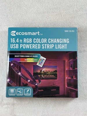 EcoSmart 16.4 ft. RGB Color Changing USB Powered LED Strip Light w/ Remote - Image 1 of 4