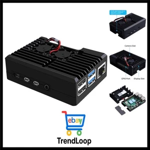 Raspberry Pi 4 Aluminium Gehäuse Dual Lüfter schwarz Lagerung Kühlung - Bild 1 von 10