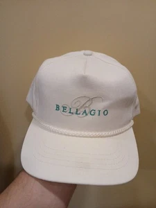 Iconic Vintage Bellagio Hotel And Casino Hat Cap Leather Strap Brim Rope White - Picture 1 of 10
