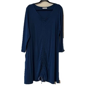 Bryn Walker Blue Dress Bamboo Blend Pocket Pull Over Ruched Tie A Line Sz Large - Picture 1 of 16