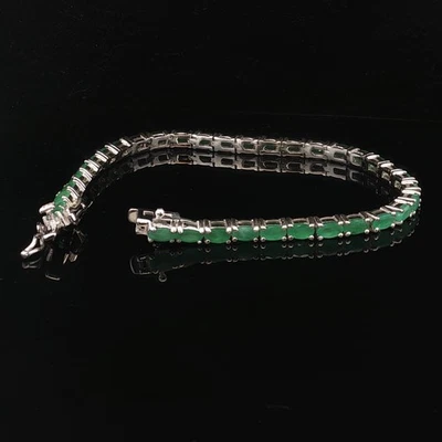 Sterling Silver Natural Emerald Tennis Bracelet - Image 1 of 4