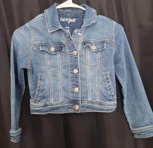 Cat & Jack Jean Jacket Blue Denim Stretchy Button Front Pockets Girls sz 8(M) - Picture 1 of 4