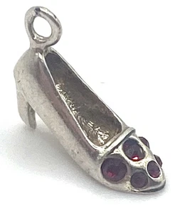 Vintage Sterling Silver Red Rhinestones Ladies Shoe Pump Charm 5/8'' Long - Picture 1 of 8