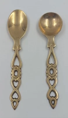 Set di 2 Cucchiai Lovespoon Ottone/cucchiai d'amore Gallesi  - Immagine 1 di 4