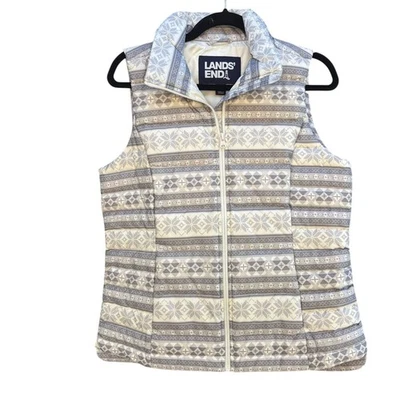 Chaleco acolchado geométrico Lands' End en gris y crema, pequeño para mujer Foto 1 de 4