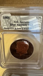 1965 ICG-Genuine Cert .999 Silver Kennedy Half Dollar Ruthenium & Gold 1 of 1000 - Picture 1 of 3