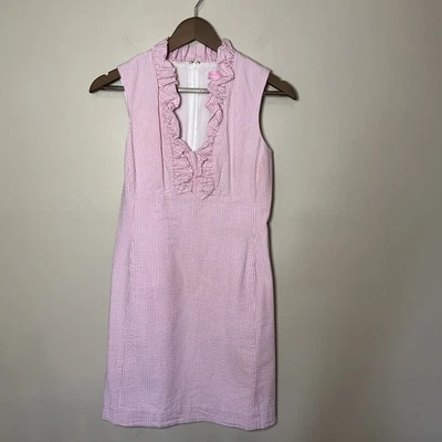 Vestido Lilly Pulitzer Adeline Rosa Seersucker Volantes Cuello Cambio Talla 2 Foto 1 de 4