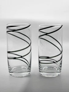 Luigi Bormioli Italian Black Swirl Highball Tumbler Water Ice Tea Glasses Set 2 - Picture 1 of 5