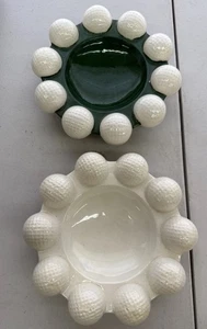(2) Cenicero vintage para pelotas de golf caramelo baratijas plato para monedas cerámica verde blanco - Imagen 1 de 4