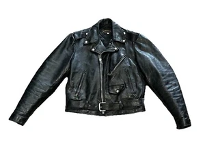 Yamaha Black Genuine Leather Vintage Jacket Size 40 Motorcycle Biker Bomber - Picture 1 of 9