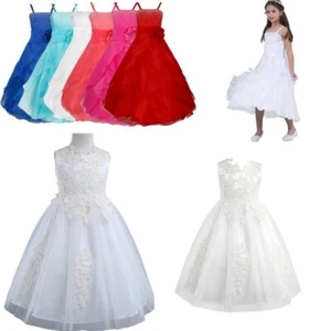 US Girls Princess Ruffle Organza Dress Bridesmaid Wedding Birthday Party Gowns - Picture 1 of 34